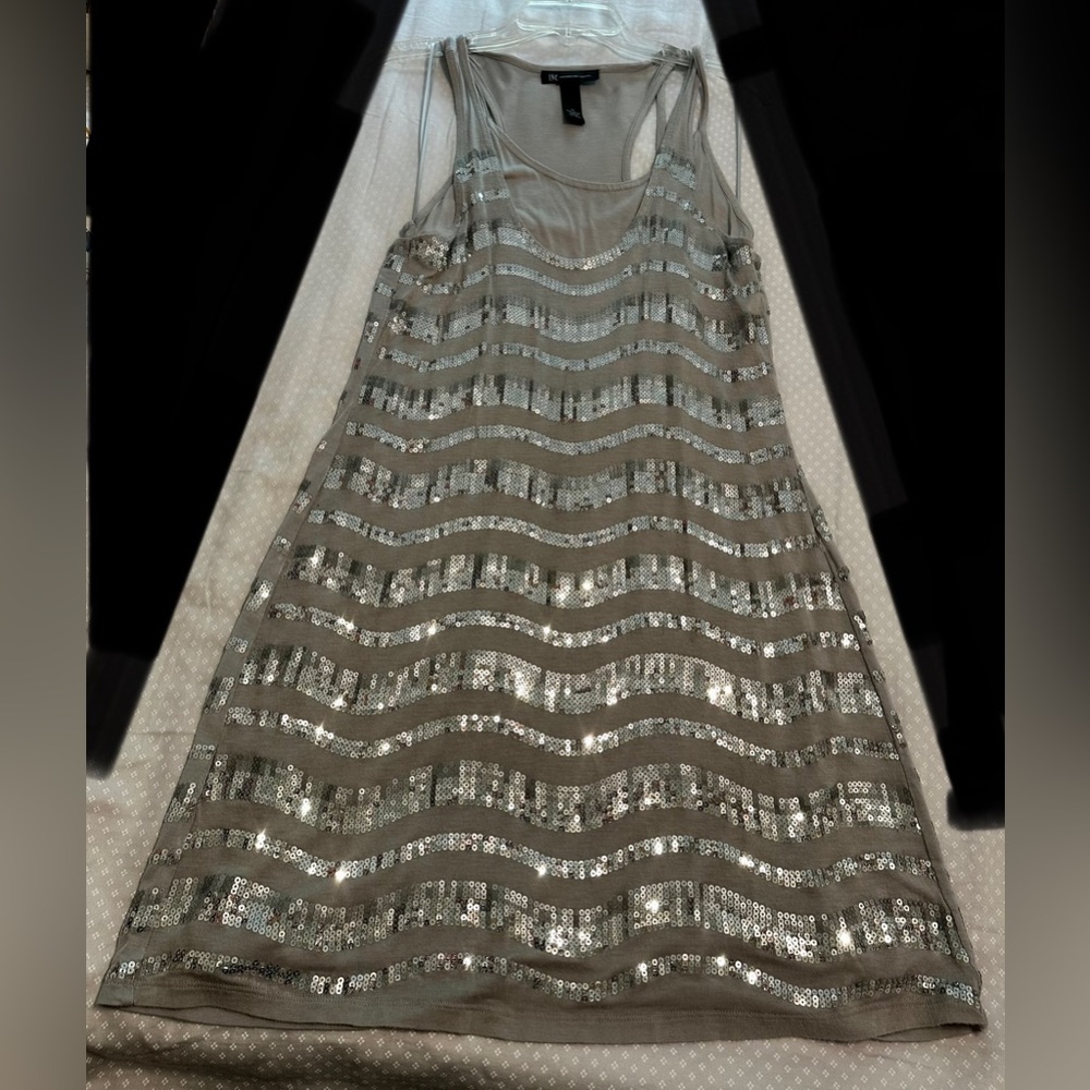 INC International Concepts Sequin Sleeveless Party Dress Size M Silver Sparkle